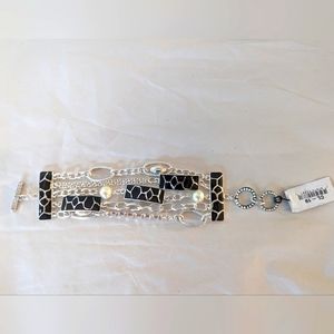 NWT - Bracelet - Black, Silver, Rhinestones, Pearls-8-1/2" overall length